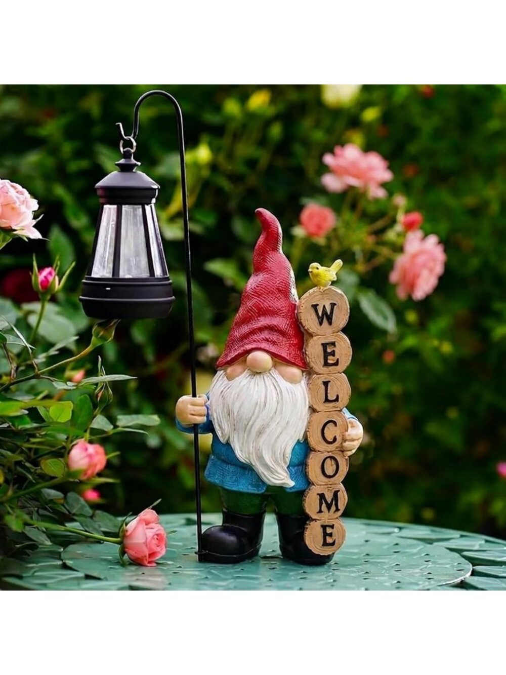 Funny Solar Garden Gnome Statue with Welcome Sign - Outdoor Decor for Yard